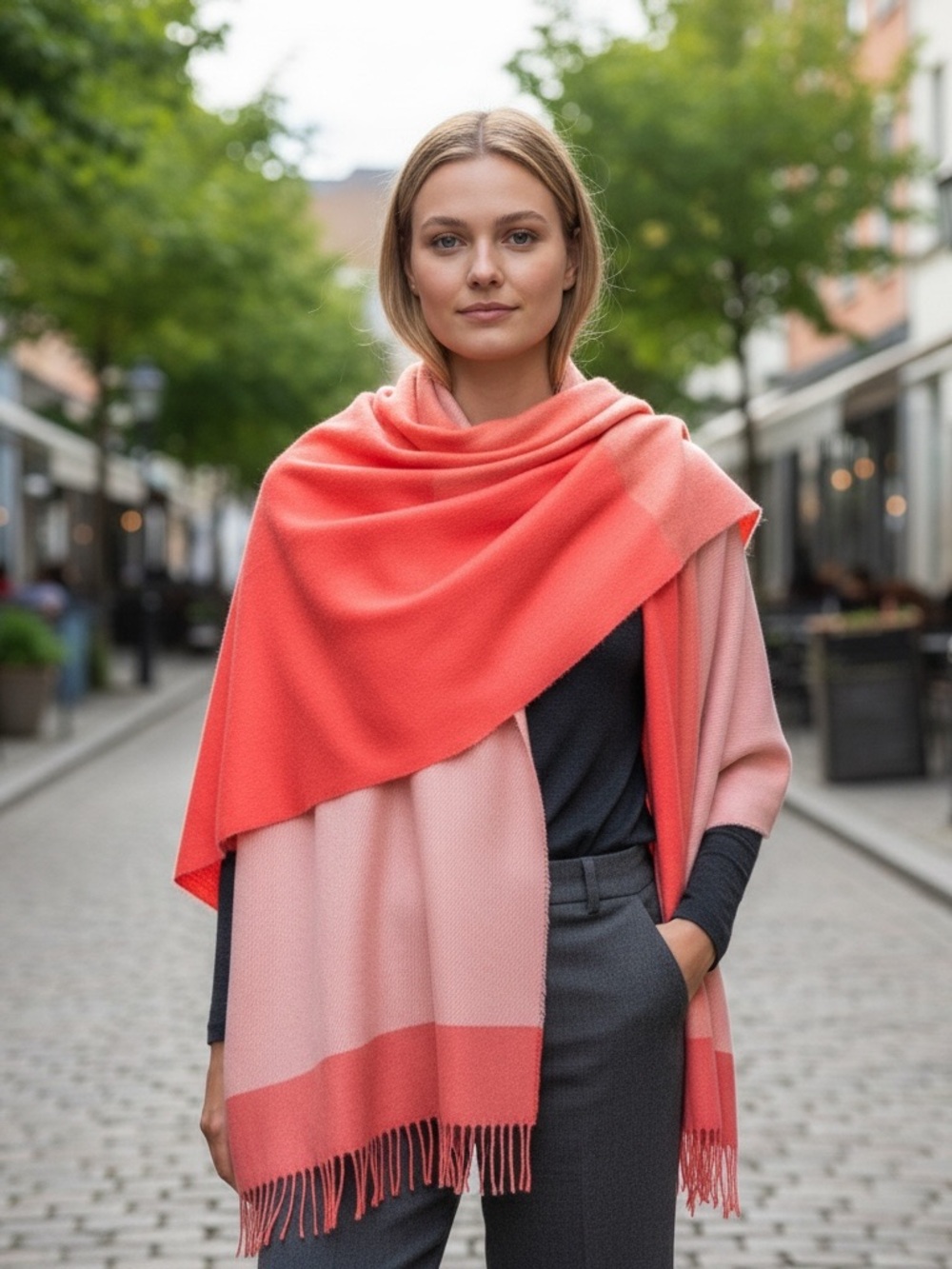 Striped Pink to Coral Ombre Wrap | 6.5 foot long by 2 fit wide